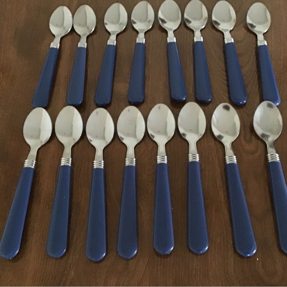 Blue Plastic Handled Stainless Steel Spoons Set
